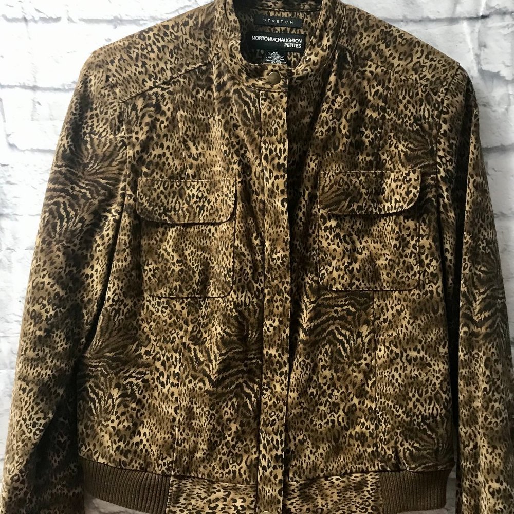 NortonMcNaughton  Leopard Bomber Jacket. Size 6P